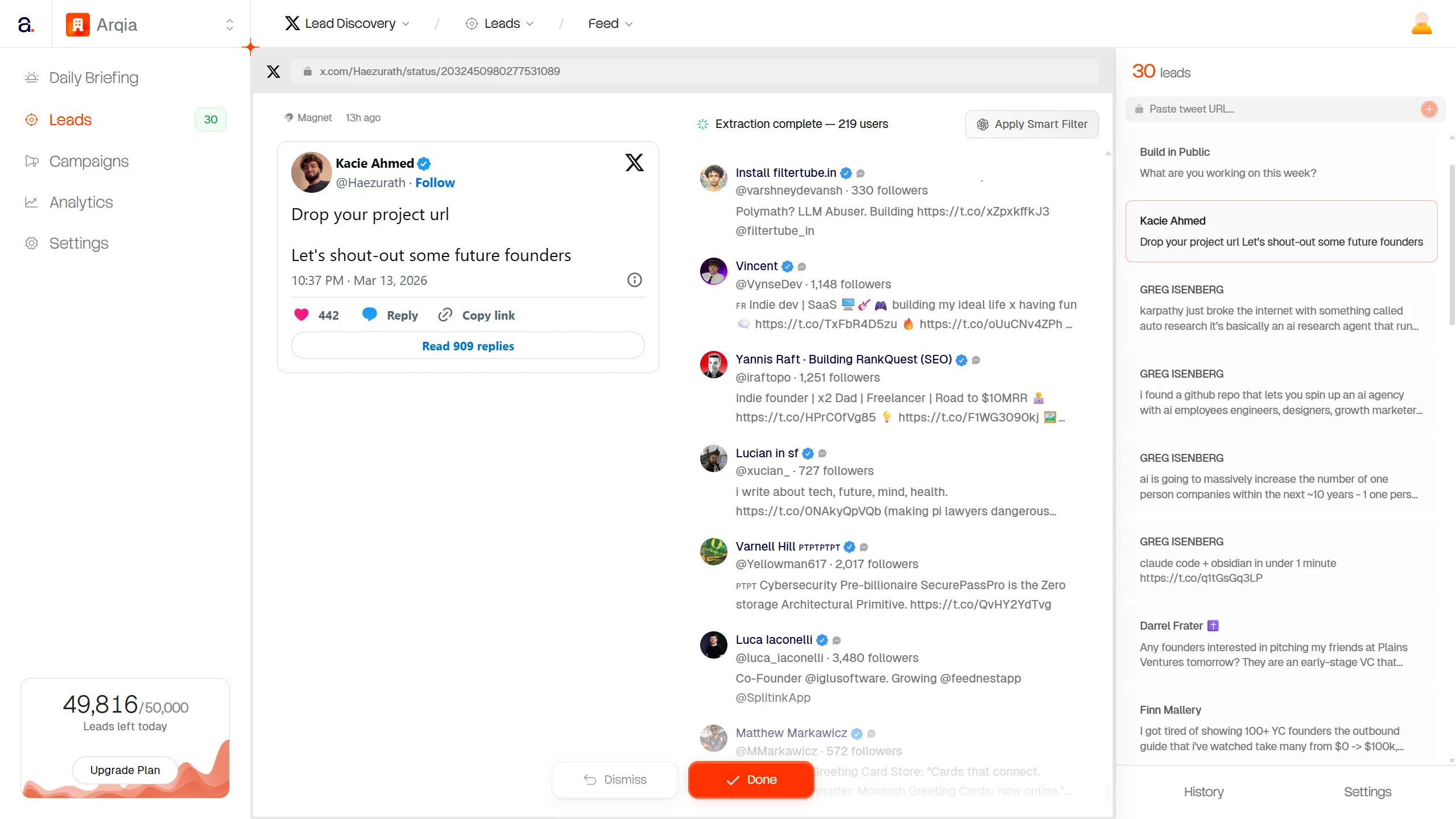 X lead discovery feed